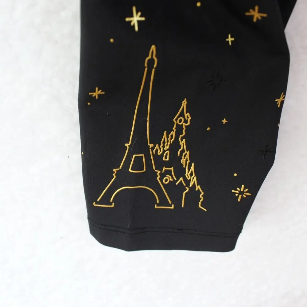 Disney Paris Leggings Eiffel Castle Womens Size Large Black Gold Disneyland - Picture 6 of 6
